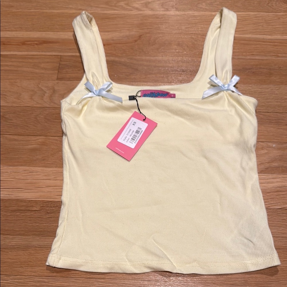 NWT Edikted Yellow Fitted Bow Front Tank Top